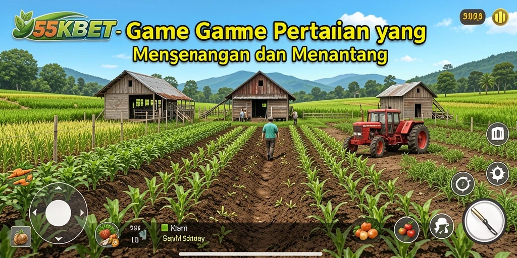 Tampilan gameplay <strong>55KBET</strong> yang seru saat bertani dan merawat hewan.