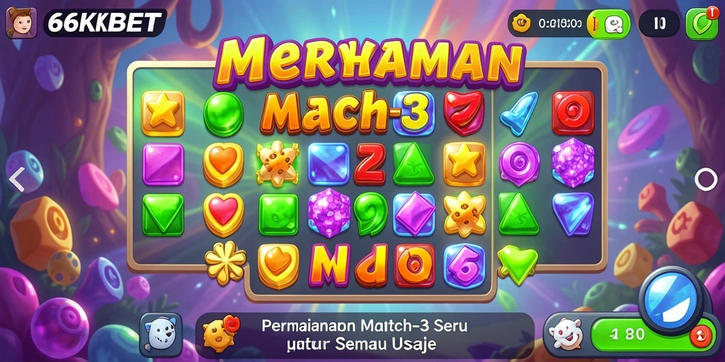 Screenshot gameplay 66KBET yang menunjukkan keseruan permainan Match-3.