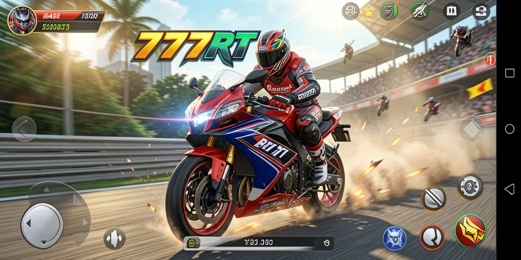 Gameplay seru dalam balapan motor 777RT dengan grafik memukau.