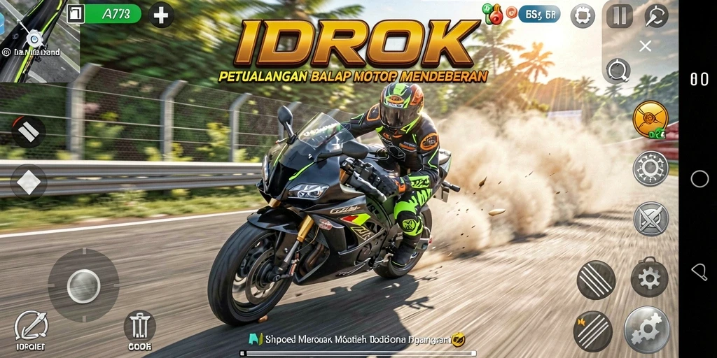 Tampilan gameplay IDROK dengan aksi balap motor yang seru.