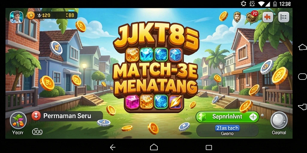 Gameplay seru JKT8 dengan kombinasi permata yang berwarna-warni.