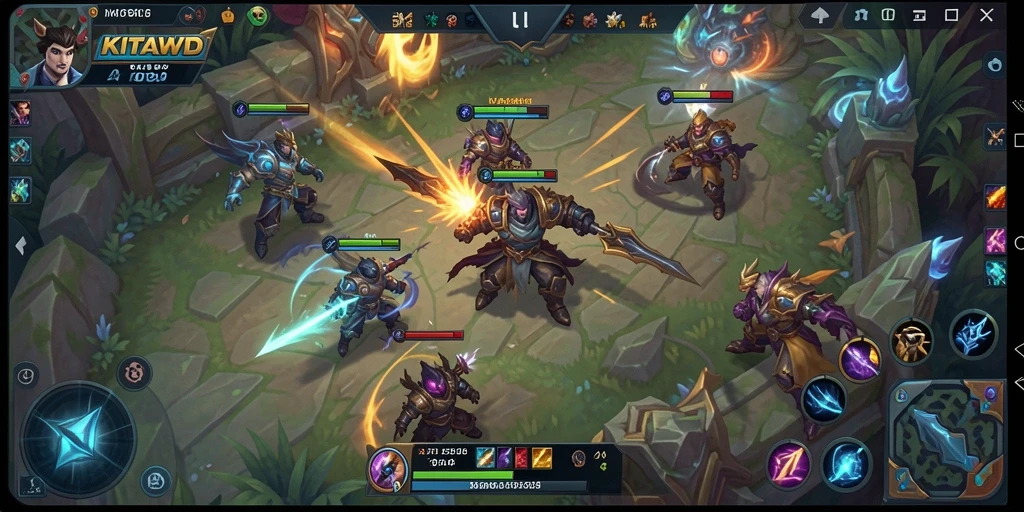 Tampilan menegangkan dari pertarungan dalam <strong>KITAWD</strong> di arena MOBA.