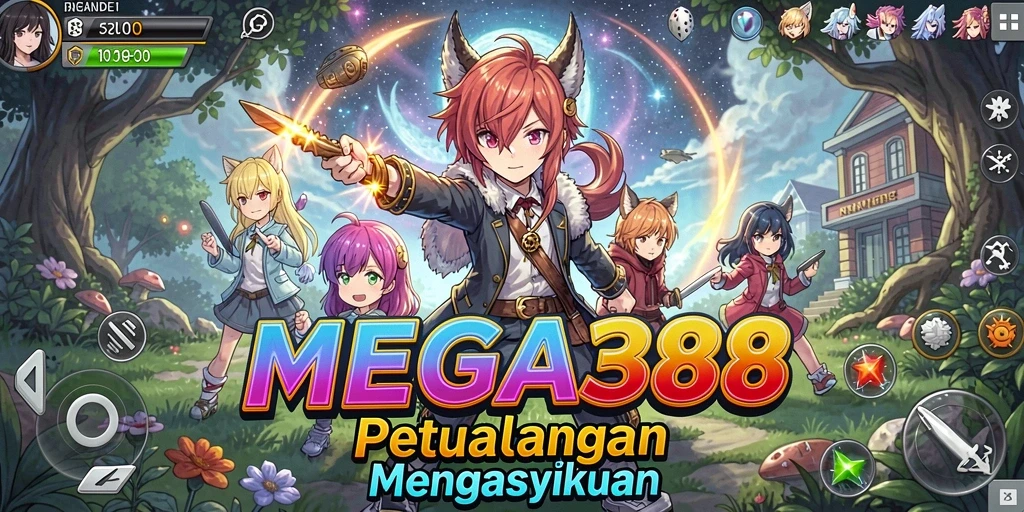 Tampilan gameplay <strong>MEGA388</strong> yang penuh aksi dan karakter anime yang menakjubkan.