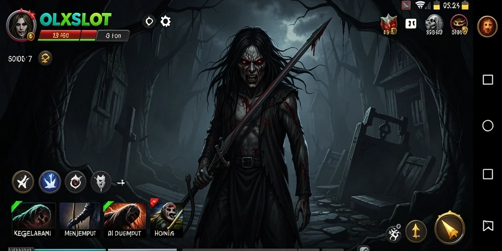 Tangkapan layar gameplay OLXSLOT menunjukkan suasana Horror yang intens.