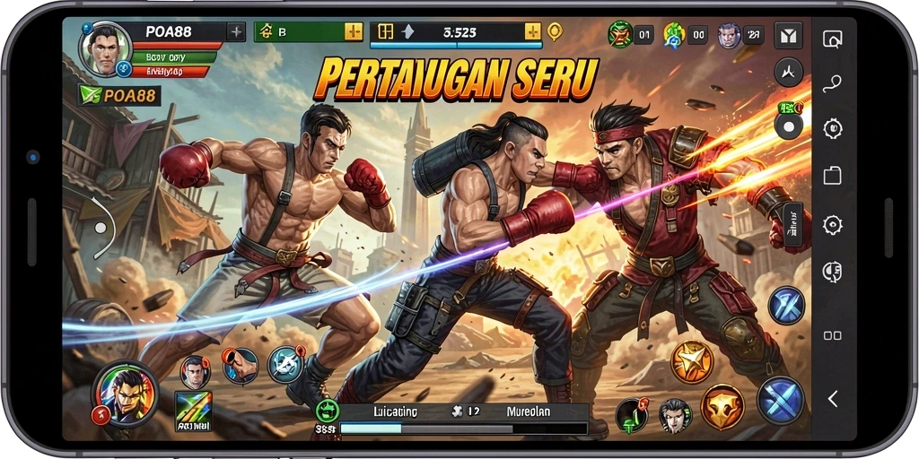 Tangkapan layar utama POA88 menampilkan aksi pertarungan dramatis.