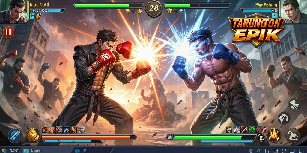 Screenshot dari PP7 menunjukkan karakter bertarung dengan efek visual memukau.