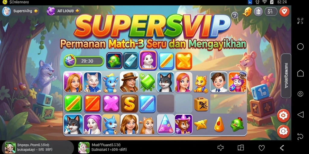 Tampilan gameplay SUPERSVIP yang menampilkan level Match-3 yang seru.