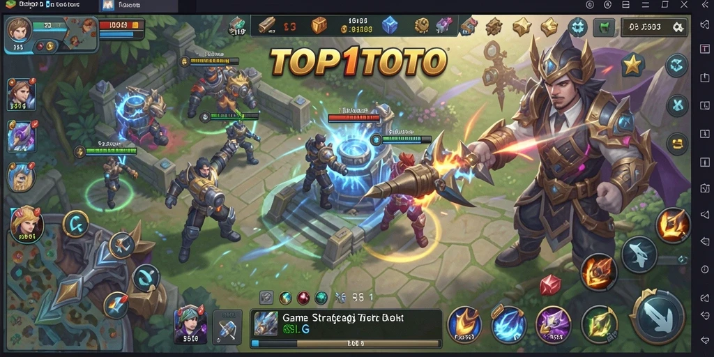 Screenshot gameplay <strong>TOP1TOTO</strong> menampilkan aksi penuh strategi dan pertempuran epik.